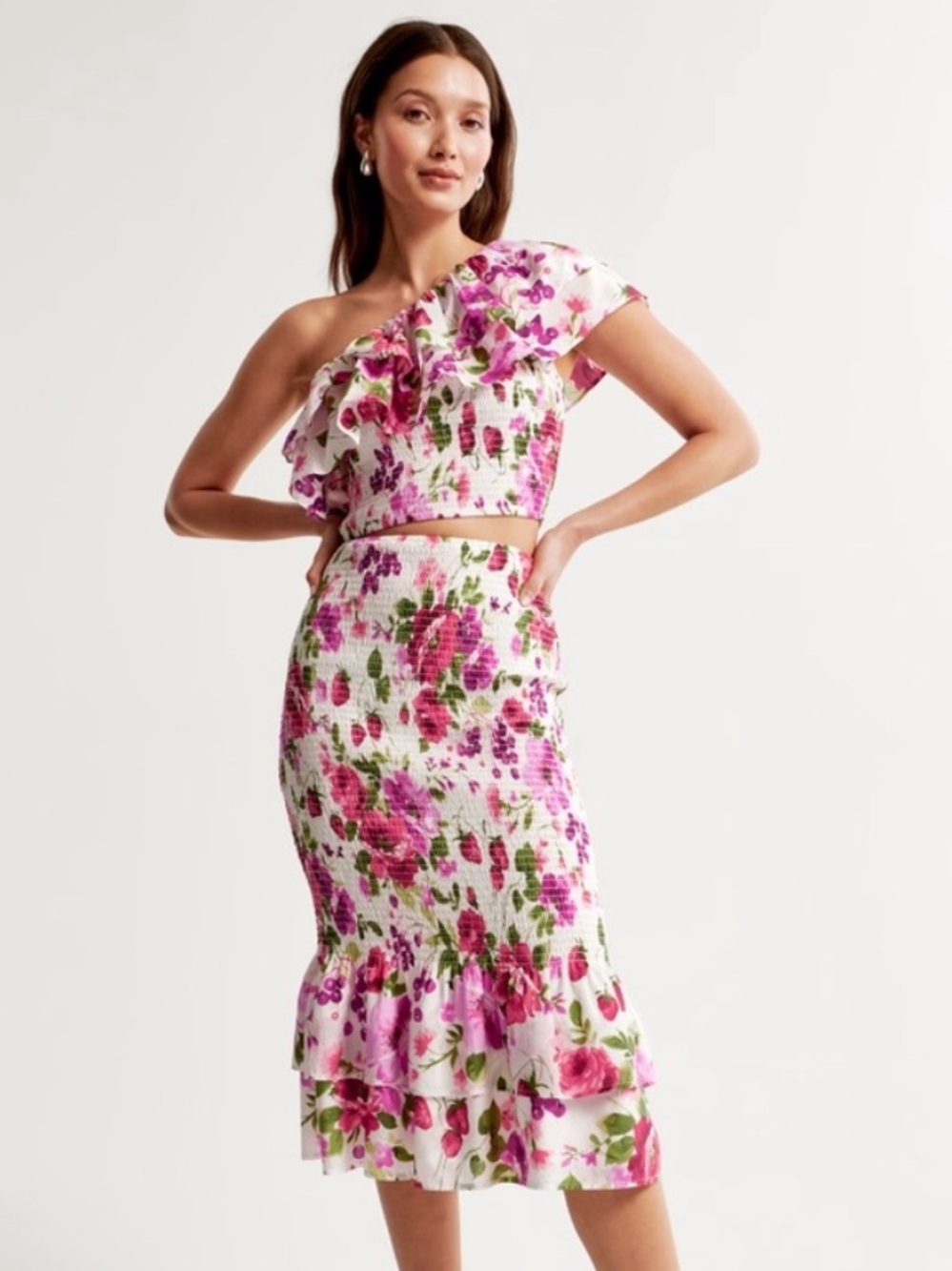 Abercrombie & Fitch NWT Asymmetrical One-Shoulder Ruffle Pink Fruit Crop Small - Picture 3 of 7